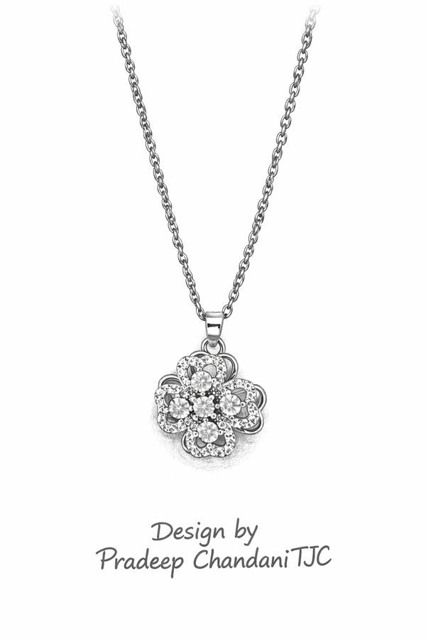 Anti - Tarnish Sparkling Clover Flower ShapePremium Chain Pendant with CZ Accents & Statement Chain Pendant