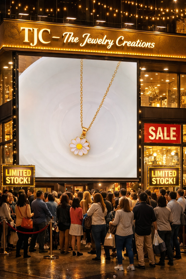 Anti - Tarnish Daisy Flower Shape Elegant & Premium Chain Pendantwith Yellow & White Enamel