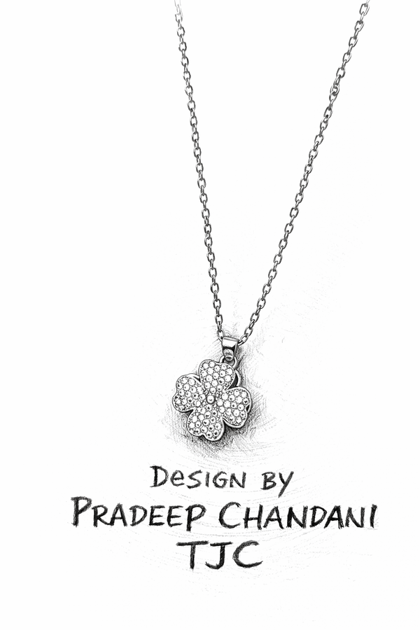 Anti - Tarnish FloralClover Shape PremiumChain Pendant with CZ Accents & Royal Anti- Tarnish Jewelry