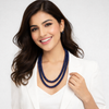 Blue Sapphire Inspired Onyx Blue Glass StoneBeaded Necklace & Premium Celebrity Wear Bollywood Inspired Mala Necklace Set