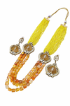 Yellow Jasper Inspired Indian Monalisa Glass Beads Elegant 3-Layer Beaded Necklace & Bollywood Celebrity Wear Premium Necklace