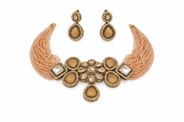 Wedding Choker Glass Beads Indian Monalisa Beaded Choker Necklace (7 - Layer Mala) & Bollywood Celebrity Wear Elegant Choker Necklace