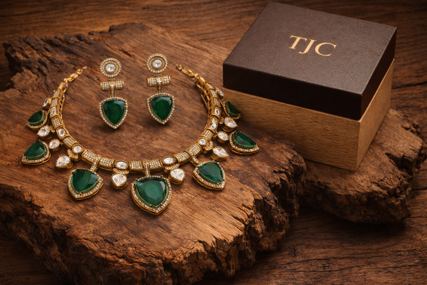 Green Emerald Inspired Bridal Choker Premium & Elegant Traditional Necklace