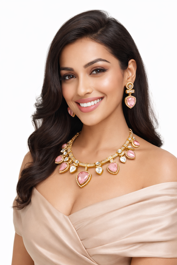 Pink Sapphire Inspired Bridal Choker Designer Popular Necklace & Bollywood Celebrity Wear Traditional Necklace