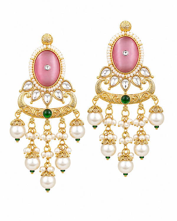 Premium Quality | Dangler Earrings| Artificial Stone | Pink Color |