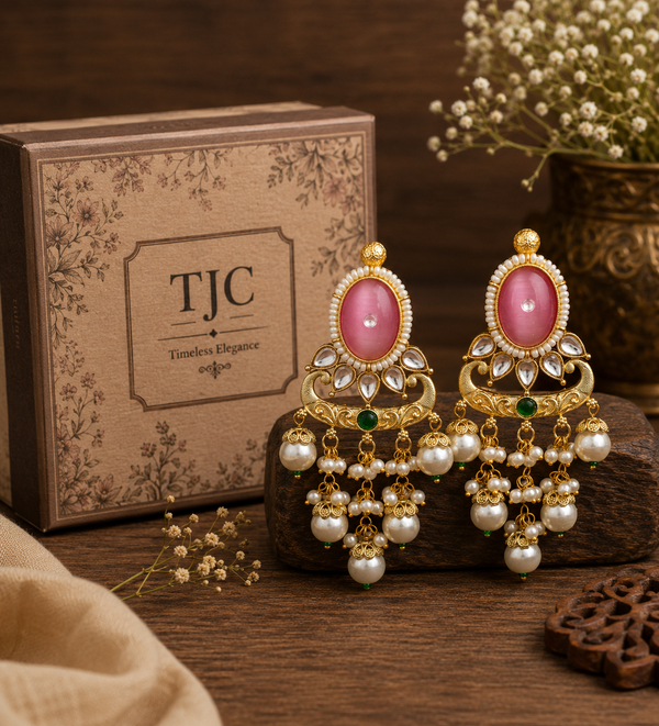 Premium Quality | Dangler Earrings| Artificial Stone | Pink Color |