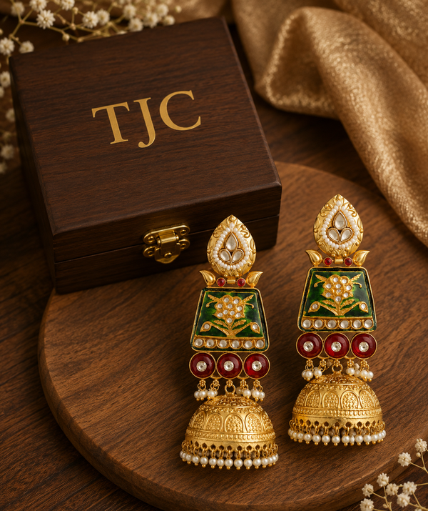 Premium Quality | Jhumki Earrings | Glossy Finish | Green Color |