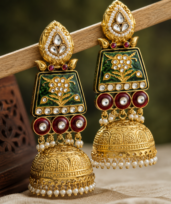 Premium Quality | Jhumki Earrings | Glossy Finish | Green Color |