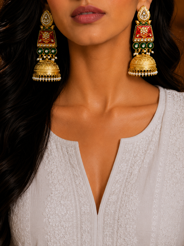 Premium Quality | Jhumki Earrings | Glossy Finish | Red Color |