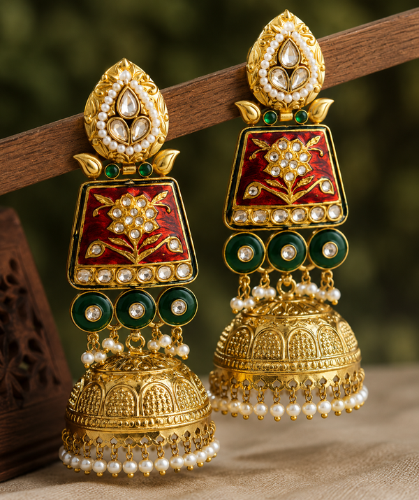 Premium Quality | Jhumki Earrings | Glossy Finish | Red Color |