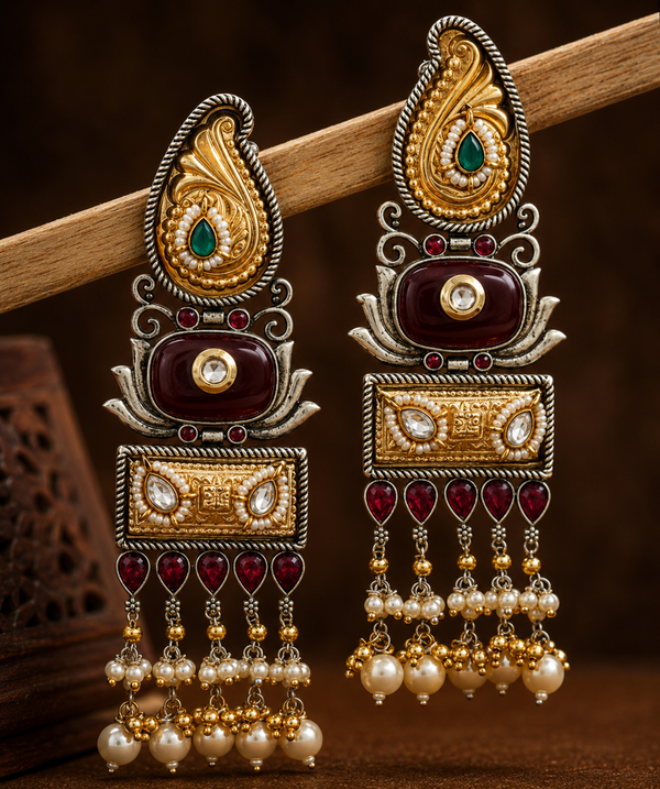 Premium Quality | Dangle Earrings | Artificial Stone | Red Color|