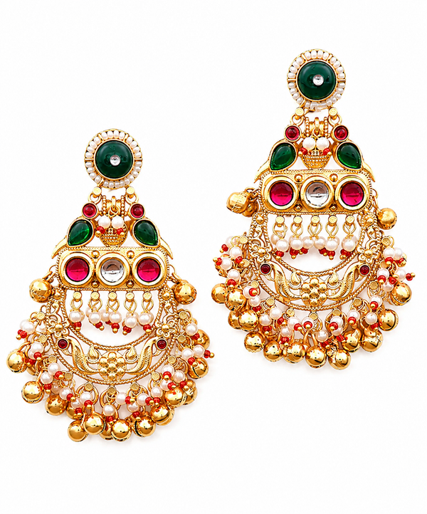 Premium Quality | Dangle Earrings | Gold Plated | Green Color |