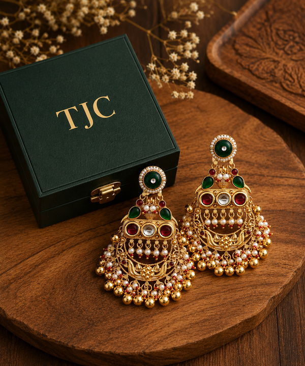 Premium Quality | Dangle Earrings | Gold Plated | Green Color |