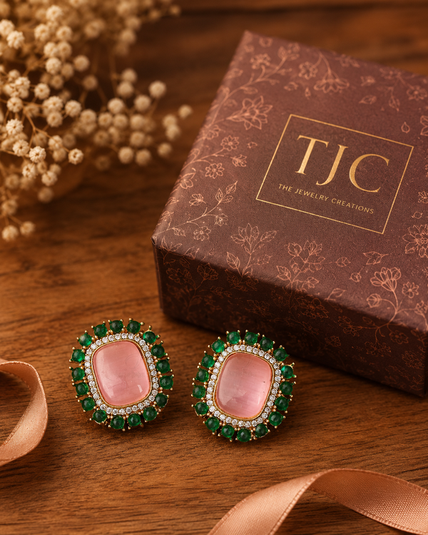 Premium Quality | Studs Earrings | Brass | Pink Color |