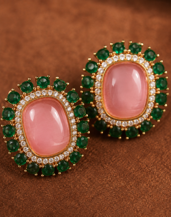 Premium Quality | Studs Earrings | Brass | Pink Color |