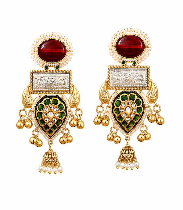 Premium Quality | Two Tone | Dangler Earrings | Red Color |