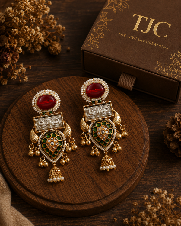 Premium Quality | Two Tone | Dangler Earrings | Red Color |