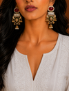 Premium Quality | Two Tone | Dangler Earrings | Red Color |