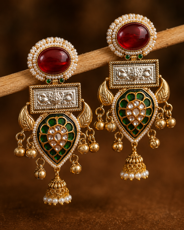 Premium Quality | Two Tone | Dangler Earrings | Red Color |