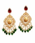 Premium Quality | Red Stone & White Pearls | Dangler Earrings |