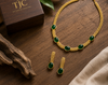 Premium Quality | Monalisa Stone | Chain Choker Set | Green Color|