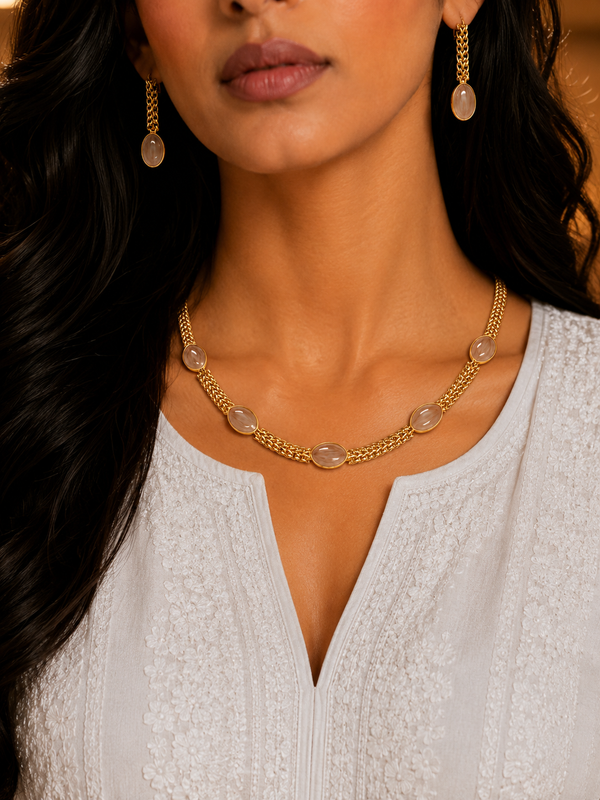 Premium Quality | Monalisa Stone | Chain Choker Set | Peach Color|