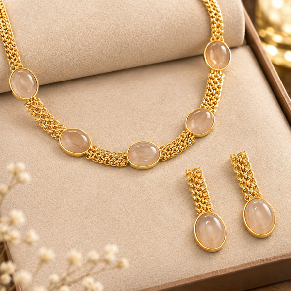 Premium Quality | Monalisa Stone | Chain Choker Set | Peach Color|