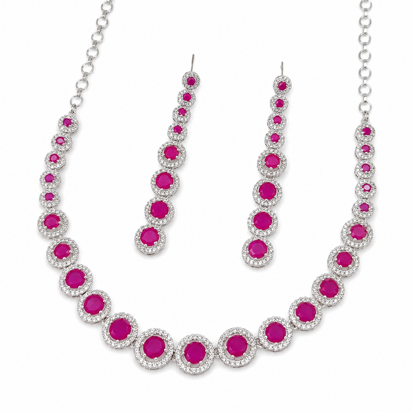 Premium Quality | AD Solitaire Choker Set | Dangler Earrings | Hot Pink Color |