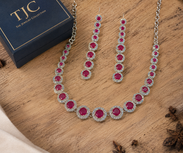 Premium Quality | AD Solitaire Choker Set | Dangler Earrings | Hot Pink Color |