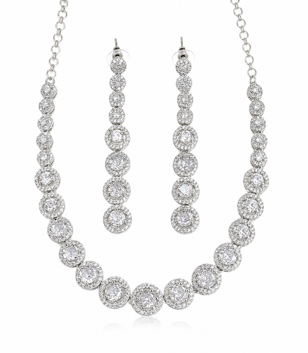 Premium Quality | AD Solitaire Choker Set | Dangler Earrings | White Color |