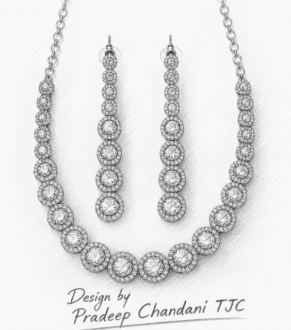 Premium Quality | AD Solitaire Choker Set | Dangler Earrings | White Color |