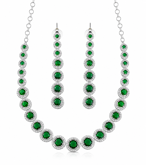 Premium Quality | AD Solitaire Choker Set | Dangler Earrings | Green Color |