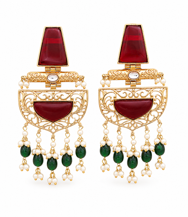 PremiumQuality | Dangler Earrings |Brass | Red Color |