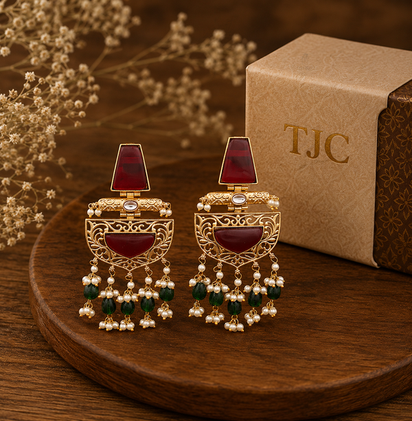 PremiumQuality | Dangler Earrings |Brass | Red Color |
