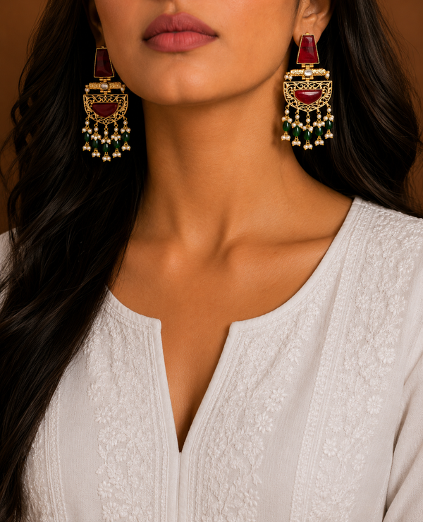 PremiumQuality | Dangler Earrings |Brass | Red Color |