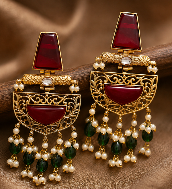 PremiumQuality | Dangler Earrings |Brass | Red Color |