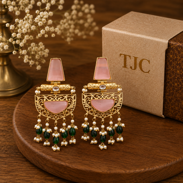 PremiumQuality | Dangler Earrings |Brass | Pink Color |