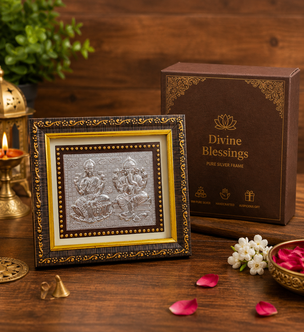 925 Silver Plated | Handmade | Laxmi Ji & Ganesh Ji |Wall Frame |