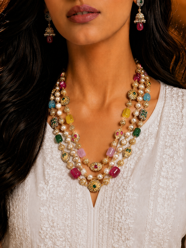 Premium Quality | Tanzor 3 line | Brass Beads Mala | Multi Color | Handmade Jewelry |