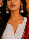 Premium Quality | Silver Plated | Red Color | Jhumka Earrings |