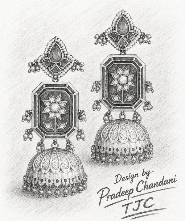 Premium Quality | Silver Plated | Green Color | Jhumka Earrings |