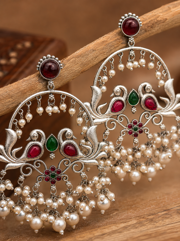Premium Quality | Peacock Design | Dangler Earrings | Silver Plated |