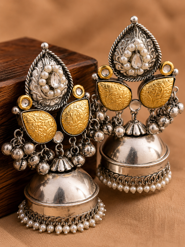 Premium Quality | Antique Silver | Classic Dome Shaped |Jhumka Earrings |