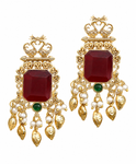 Premium Quality | Dangler Earrings | White Pearls | Red Color |