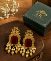 Premium Quality | Dangler Earrings | White Pearls | Red Color |