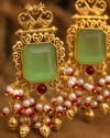 Premium Quality | Dangler Earrings | White Pearls | Mint Color |