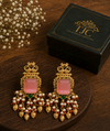 Premium Quality | Dangler Earrings | White Pearls | Pink Color |