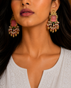 Premium Quality | Dangler Earrings | White Pearls | Pink Color |