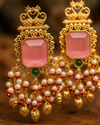 Premium Quality | Dangler Earrings | White Pearls | Pink Color |