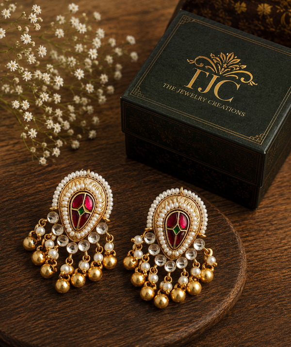 Premium Quality | Studs Earrings | White Pearls | Brass |